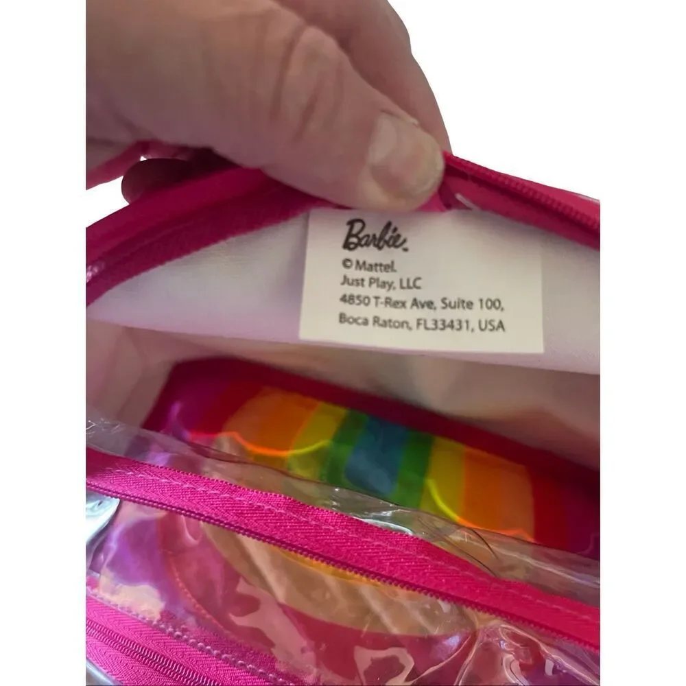 Mattel Clear Pink Multicolor Barbie Rainbow Clouds Plastic Tote Bag